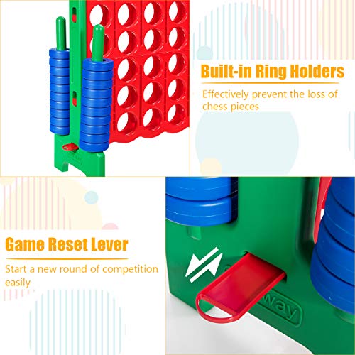 COSTWAY Jumbo 4-to-Score Giant Game Set, 4 in A Row for Kids and Adults, 3.5FT Tall Indoor & Outdoor Game Set with 42 Jumbo Rings & Quick-Release Slider, Perfect for Holiday Party & Family Game, Green - color: Green