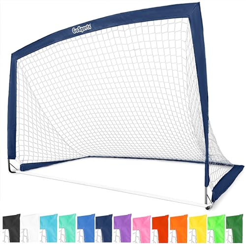 GoSports Portable Soccer Goals for Kids - 13 Color Options - Choose 4 x 3 ft or 6 x 4 ft - Team Tone Pop Up Nets for Backyard - color: Navy, style: 6 ft x 4 ft