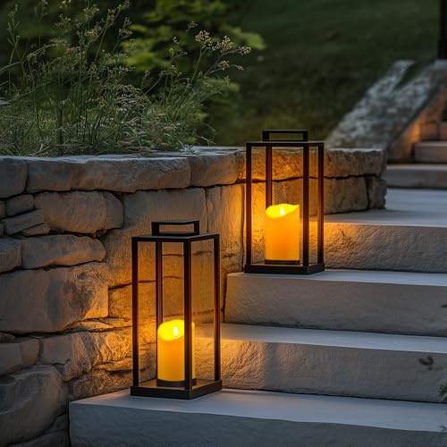Homemory 4"x6" Outdoor Waterproof Flameless Candles with Timers and Remote Control, Battery Operated Candles, LED Plastic Candles, Dark Ivory, Set of 2 - color: Dark Ivory, size: 4"x6"