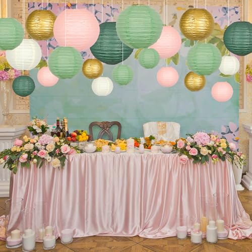 ADLKGG Paper Lanterns Decorative, Hanging Paper Lantern Decorations for Valentines Day Decorations Graduation Wedding St. Patrick's Day Neutral Baby Shower Home Decor Sage Green/Pink/Gold 21pcs - color: Pink green and white and gold