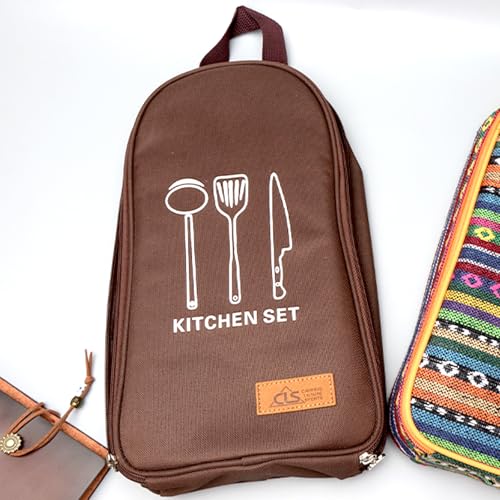 NatSumeBasics Camping Travel Cooking Utensils Organizer Travel Bag Portable Pouch for BBQ Camp Cookware Kitchen Kit - style: Only 1pc Brown Bag