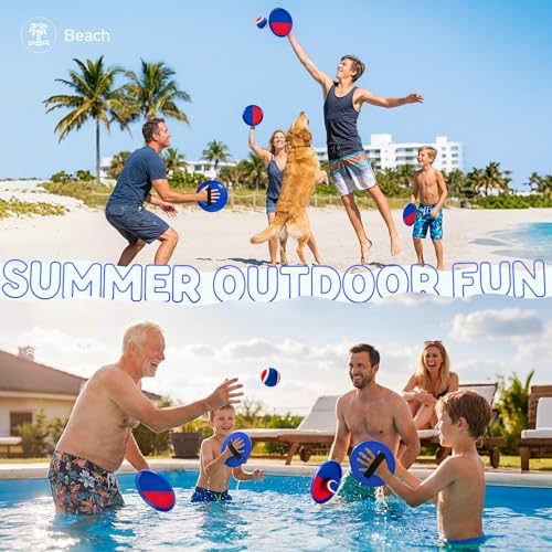 Upgraded Toss and Catch Ball Game Set, Beach Pool Toys Outdoor Games for Kids Toys, Outside Family Lawn Yard Games, for Boys Girls 3 4 5 6 7 8 9 10 11 12 Years Old - color: Blue Red, size: 4 Paddles 4 Balls