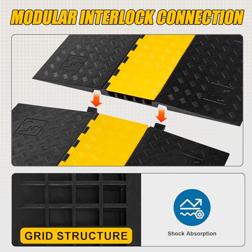 5 Channel Rubber Cable Protector Ramp, ADA Compiant Low Profile Drive Over Cable Protector, Wire Cord Cover Ramp for Wheelchiar, Walker, Gait Trainer, Rollator, Scooter, Low Vehicles