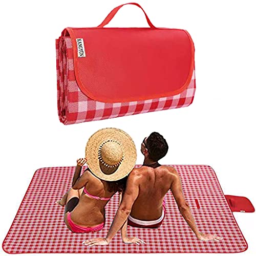 K Y KANGYUN Outdoor Picnic Blankets, Extra Large Beach Blanket, Foldable Lightweight Waterproof Sand Mat, Picnic Blanket 80" x 60" for Beach Camping Hiking Park Patio (Red, 80x60 inch) - color: Red, size: 5' x 6'8"