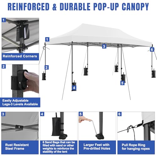 Yesker 10x20 Pop Up Canopy Tent with Sidewalls Instant Outdoor Canopy, Waterproof & UV Protection, Easy Setup Adjustable Height Heavy Duty Shelter Gazebo Tent for Patio Backyard Party Events, White - size: 10x20FT White w Sidewalls