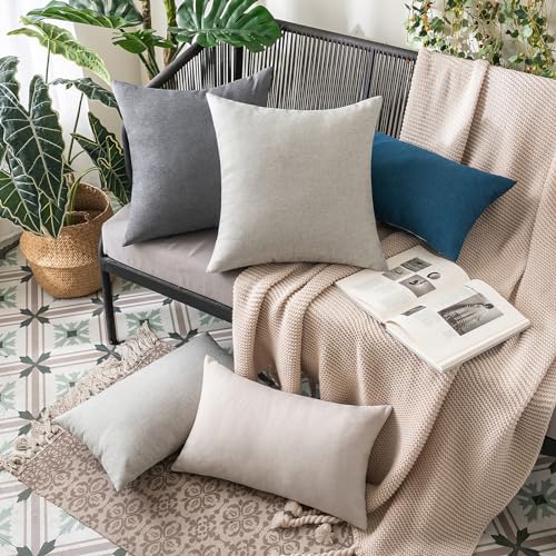 MIULEE Pack of 2 Decorative Outdoor Solid Waterproof Throw Pillow Covers Faux Linen Garden Farmhouse Cushion Cases for Patio Tent Balcony Couch Sofa 16x16 Inch Light Grey - color: Light Grey, size: 16" x 16" (Pack of 2)