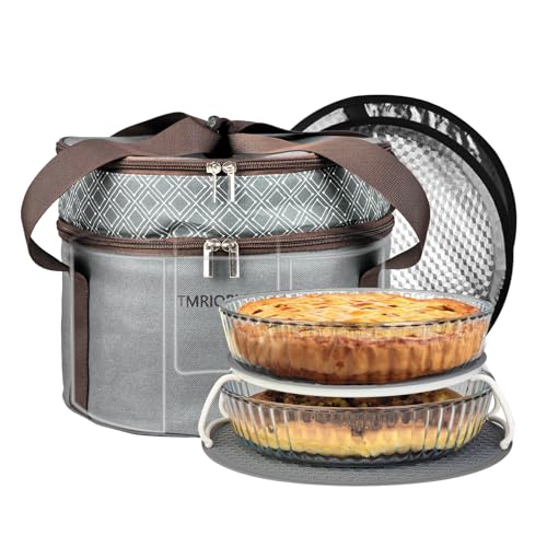Pie Carrier With A Lid And Handle, With A Hard Edge That Won'T Collapse, Round Insulated Casserole Carrier,It Is Suitable For The Safe Transportation Of Cold And Hot Food (Grey) - color: Grey