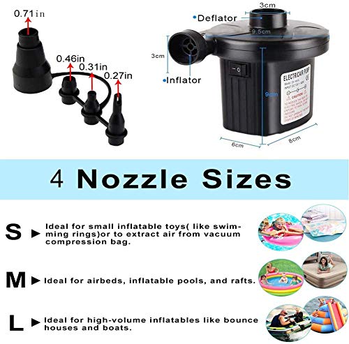 Electric Air Pump - Air Mattress Pump for Inflatable Couch, Bed, Blow up Pool Float Raft Boat Toy, Camping Swimming, Portable Quick-Fill Inflator/Deflator Pumps with 4 Nozzles, AC 110-120 Volt Black