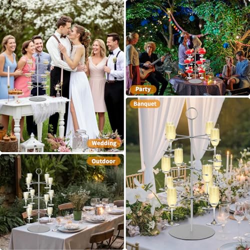 QPIX DIGITAL Cocktail Tree Stand, Metal Drink Tower, 3 Tier - 12 Holders For Champagne, Cocktails,Martini, Margarita Cups at Weddings, Bridal Shower, Mimosa Bar Parties & Events (Silver) - color: Silver, size: 24"x 13"-12 Holders