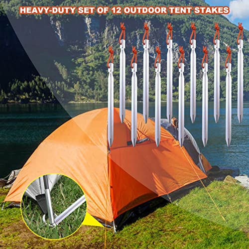 12 Pack Tent Stakes, 7075 Ground Metal Camping Aluminum Tent Pegs, Lightweight Tent Stakes Heavy Duty Spikes Camping Accessories - color: White