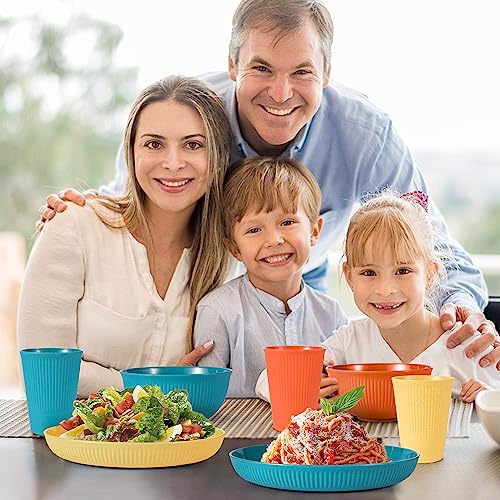 36PCS Wheat Straw Dinnerware Sets - Reusable Plates and Bowls Sets, Unbreakable Cups, Knives, Forks, Spoons & Chopstick, Microwave, Dishwasher Safe Tableware Kitchen Outdoor Camping Presents