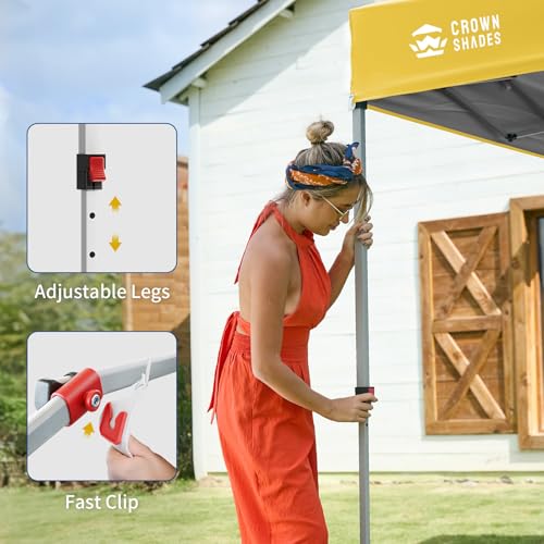 CROWN SHADES 8x8 Pop Up Canopy with 1 Side Wall - Beach Tent with One Push Setup - Outdoor Sun Shade for Events, Parties, Camping - Gazebo with STO-N-Go Cover Bag (Yellow) - color: Yellow, size: 8x8FT