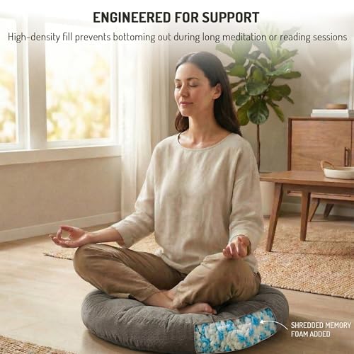 Degrees of Comfort Meditation Floor Pillow, Round Large Pillows Seating for Adults, Tufted Corduroy Cushion for Tatami Living Room, Grey, 22 Inch - color: Round | Grey | 1 Pack, size: 1 Pack