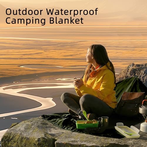 Large Waterproof Outdoor Camping Blanket, 80 x 58 inch Fleece Picnic Blankets Windproof Travel Stadium Blanket for Beaches Pets Car Camp Picnic Mat for Both Cold & Warm Weather - color: Green