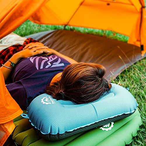 Gear Doctors 3.5oz Compact Ultralight Inflatable Camping Pillow —Inflatable Camp Pillow —Backpacking Pillows Ultralight—Camping Pillows for Sleeping, Hiking, Travel, Beach, Office, Neck, Lumper [Teal] - color: Teal Camping Pillow