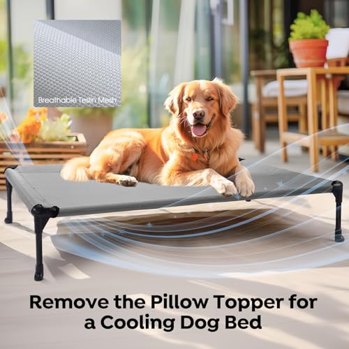 Veehoo Cooling Elevated Dog Bed Add Removable Waterproof Bolster Cushion Mat, Raised Pet Cot with Breathable Teslin Mesh, No-Slip Feet, Dog Couch Bed for Indoor Outdoor, 32x25inches, Grey, CWC2331B - color: Light Grey, size: 32.0"L x 25.0"W x 7.0"Th