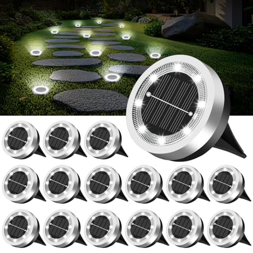SenLuKit Mini Solar Ground Lights 16 Pack Outdoor IP65 Waterproof Solar Flat Garden Light Solor Powered Disc Pathway Lights for Outside Walkway Yard Landscape Patio Lawn Driveway-Cool White - color: Cool White, size: 16 Pack