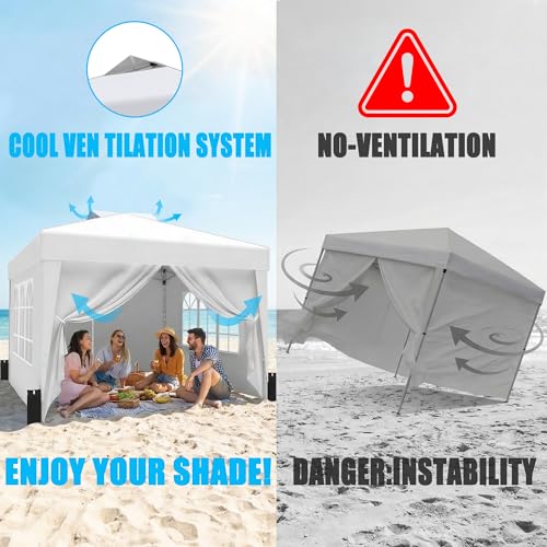 SANWAY 10x10 Pop Up Canopy Tent with Sidewalls x 4 – Easy Setup Canopy Tent, Waterproof, UV-Resistant, Portable with Carry Bag for Outdoor Events, Camping, and Backyard Parties – White - color: White (Canopy with 4 Sidewalls)