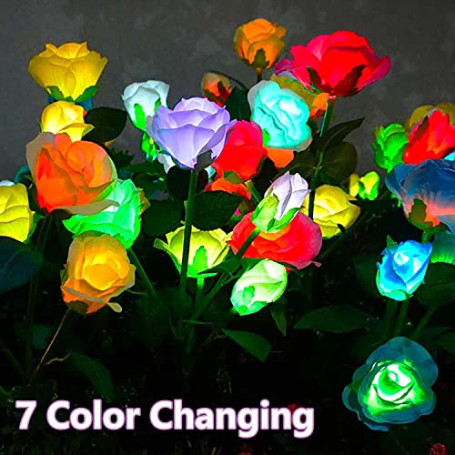 Mothers Day Gifts Solar Garden Decor Outdoor Lights, 4 Pack Waterproof Garden Lights for Outside, 16 Solar Rose, Multi-Color Changing Solar Flower Decor for Yard, Patio, Gifts for Women (7-Color Rose) - style: 7-Color Rose-4 Pack