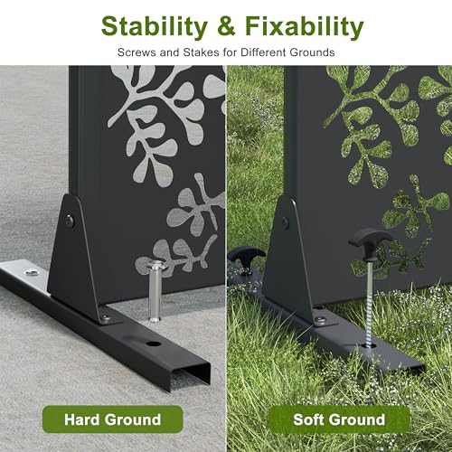 Casaphoria 72" H x 47" W Metal Outdoor Privacy Screen, Freestanding Decorative Divider for Patio, Deck, Balcony, and Garden with Stable Base, Black Davy - color: Black Davy