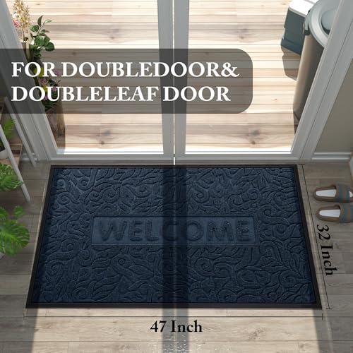 Yimobra Large Welcome Mat 47x32, Waterproof Non-Slip Outdoor Mats for Front Door Outside Entrance, Low-Profile Entryway Mat Indoor for Garage Patio, Blue - color: Blue, size: 47x32 Inch