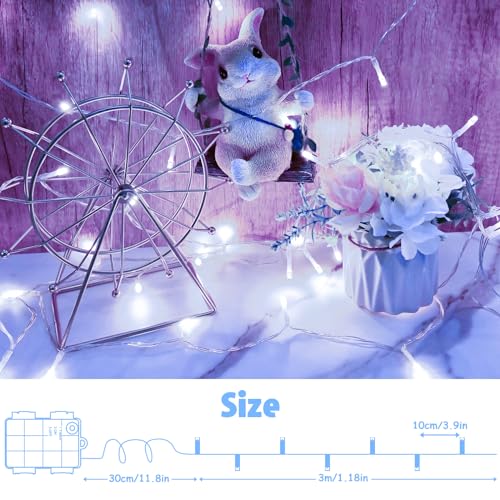 String Lights Outdoor Waterproof 9.8ft 30 LED, Cool White Fairy Lights Battery Operated with Timer Clear Wire for Indoor & Outdoor Decorations Garland Party Garden - color: Cool White