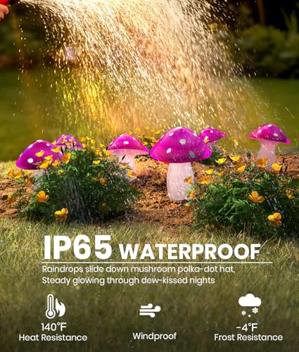 Solar Mushroom Lights Outdoor 9 Pack, Garden Outdoor Decor, 8 Lighting Modes, IP65 Waterproof, Crystal-Clear Fairy Decoration for Pathway/Yard/Flower Bed/Patio/Landscape/Backyard/Dwarf, String 30 FT - color: Dreamy Fuchsia, size: 9 Pack