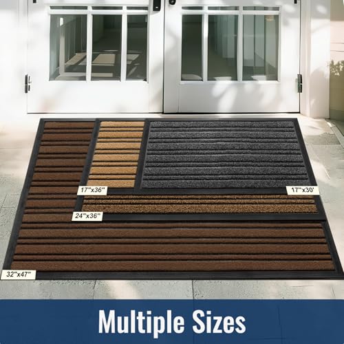 Door Mat Outdoor Entrance, 36x17 Inches, Extra Durable Front Door Mat Outside, Heavy Duty Welcome Mat for Outside Entry, Back Door Mats Non Slip, Waterproof All-Season Doormats, Grey - color: Grey, size: 36" x 17" (Rectangular)