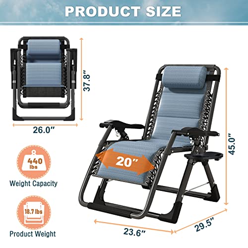 ABORON Zero Gravity Chair,Premium Outdoor Lawn Folding Lounge Chairs,Sturdy Adjustable Reclining Patio Chairs with Built in Cushion,Headrest & Tray - color: Ice Blue