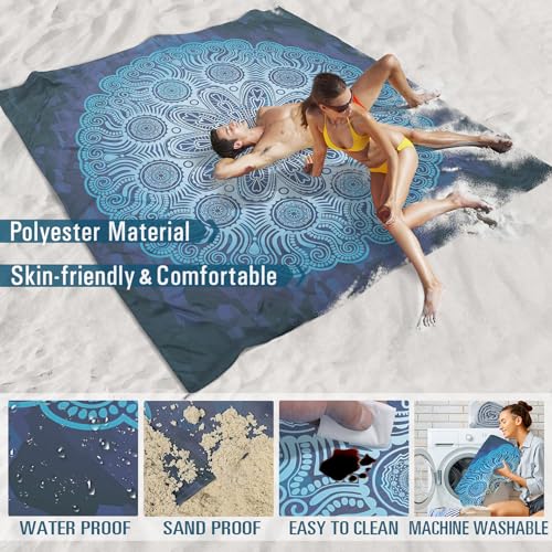 Famstar Beach Blanket Sandproof Waterproof 78''81'' 1-5 Adults Oversized, Compact Lightweight Durable 210T Polyester Beach Mat for Travel Camping Hiking Picnic - color: Round Pattern, size: 78''×81''