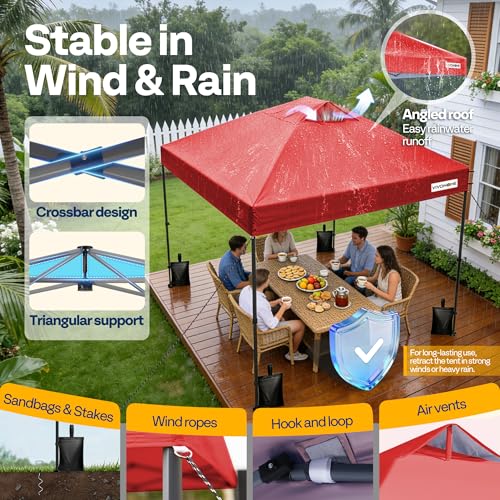 VIVOHOME 10x10ft Pop Up Canopy Tent One Push Setup Outdoor Portable Shelter Tent Heavy Duty with Wheel Carry Bag and 4 Sandbags, Red - color: Red, size: 10x10 ft