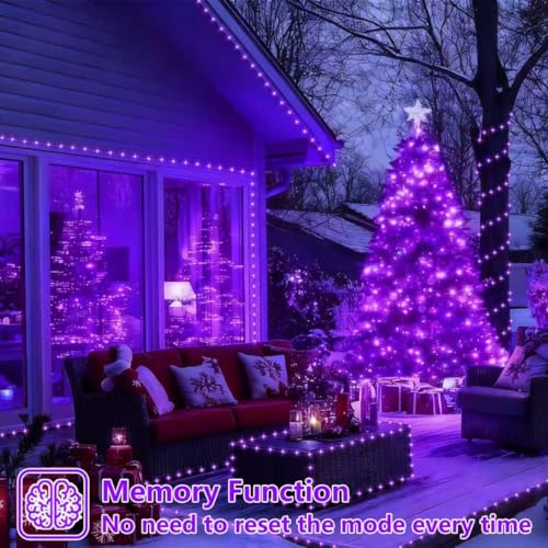 YEGUO 4 Pack Purple Solar Fairy Lights, Each 33ft 100 LED Christmas Lights Outdoor Waterproof, 8 Modes Sliver Wire Solar String Lights - color: Purple