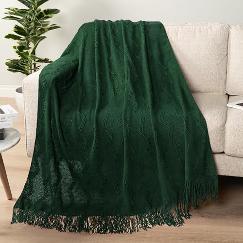 PAVILIA Emerald Green Knit Throw Blanket for Couch Bed, Soft Knitted Farmhouse Sofa Throw for Living Room, Lightweight Decorative Summer Throw Blanket for Chair, Outdoor Textured Boho Blanket, 50x60 - color: Emerald Green, size: 50 X 60 Inches - Throw