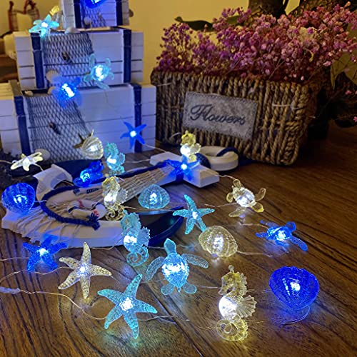 Coastal Solar String Lights Outdoor Garden Lights Marine Life Solar Fairy Garden Lights for Outside 14ft 40LED Waterproof Turtle Seahorse Starfish Clam Beach House Nautical String Lights Yard Decor - style: Under the sea