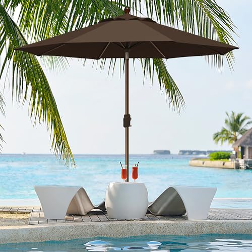 EliteShade USA 10-Year-Non-Fading 9Ft Market Patio Umbrella, UPF 50+ UV Protection Performance Sun Umbrella, Heavy Duty Commercial Grade Outdoor Table Umbrella with Crank & Tilt, Windproof Vented Top for Garden, Pool, Deck and Outdoor Playsets, Chestnut -