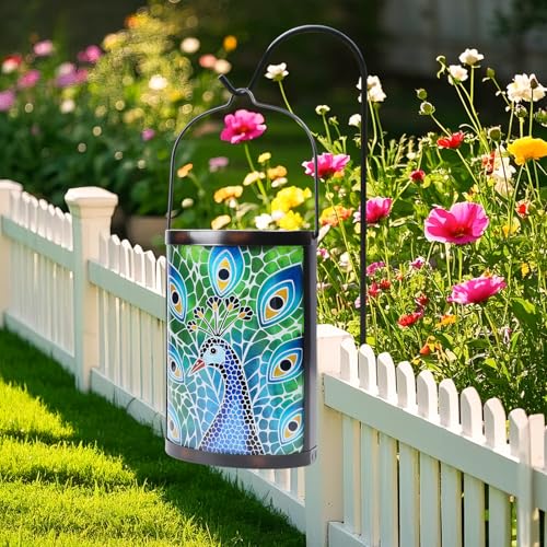 Hanging Solar Lantern Outdoor Waterproof Peacock Solar Lights Glass Tabletop Decorative Lamp for Outdoor Patio Garden Outside Yard Decor - style: New_Peacock