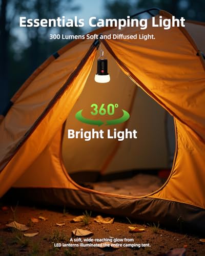 EZVALO LED Rechargeable Camping Lantern, 6000mAh Emergency Outdoor Tent Light for Camping, IPX5 Water Resistant Portable Tent Lantern for Hiking, Backpacking, Fishing, Hurricane, Outages (Black) - color: Black