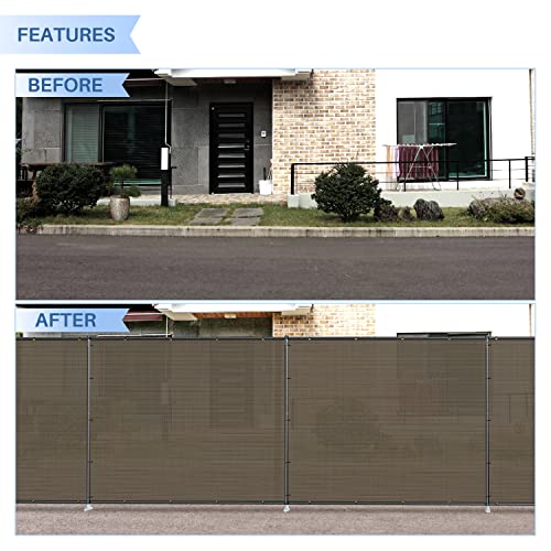 E&K 6'x24' Outdoor Privacy Screen Fence Panel Freestanding Backyard Patio Privacy Pool Fencing Temporary Garden Dog Fence with Iron Poles and Rails (Brown) - color: Brown, size: 0 6'x24'