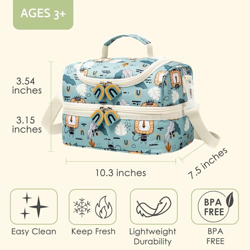 Insulated Kids Double Decker Lunch Bags Tote for Girls Boys Toddler Kindergarten School Picnic Camp Food Cooler Lunch Boxes Thermal with Strap (Lion) - color: Lion