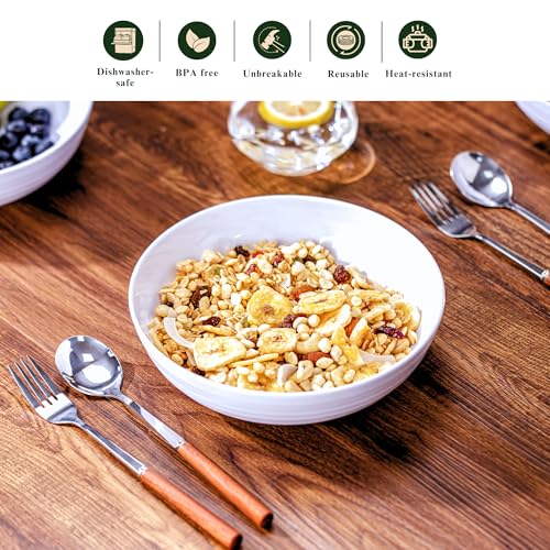 8-Inch Melamine Salad Bowls (Set of 6) - Unbreakable, Reusable Pasta Bowls With Ceramic Feel, Stackable and Dishwasher-Safe, Versatile for All Meals (White), AR20-2 - color: White