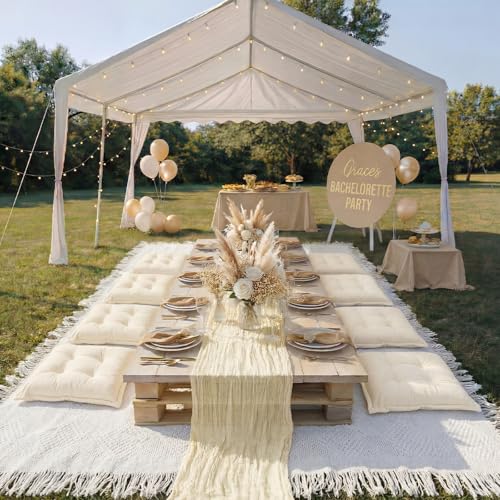 Extra Large Outdoor Picnic Blanket with Table Runner and Floor Pillow Cushion for Picnic Wedding Birthday Baby Shower Backyard Decor(91 x 71'',Light Beige,8 Pcs) - color: Light Beige