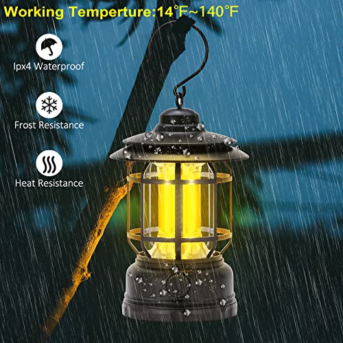LED Camping Lanterns Rechargeable Portable, Vintage Style Tabletop Lantern, Stepless Dimming, Waterproof IP44 - Black, 2 Pack for Camping, Hanging Tent Light, and Power Outages - style: Black 2 Pack