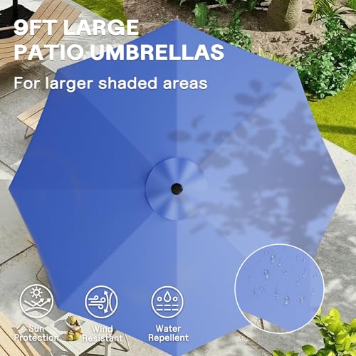 LEVELEVE 9FT Outdoor Patio Umbrella with Easy Crank - UV Resistant & Waterproof Market Umbrella with Ventilated Canopy, 8 Sturdy Ribs & Powder-Coated Frame for Garden, Deck, Backyard, Pool, Patio Table - color: Dark Blue, size: 9FT