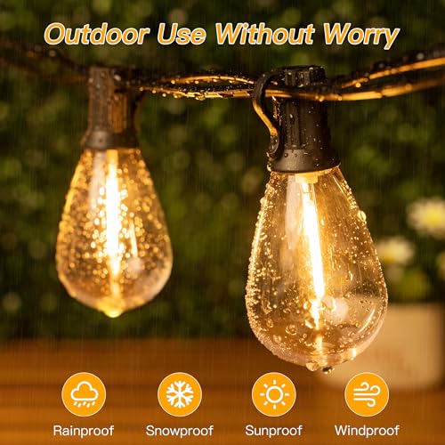 Ollny S11 100FT Outdoor String Lights with Remote, Plug in Waterproof Connectable 3 Modes Dimmable Timers Patio Lights with 48+2 LED Spare Bulbs, Dusk to Dawn Outdoor Light for Outside Bistro Yard - size: 100FT, style: S11-100FT(Remote)