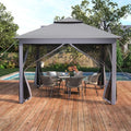 Goplus11 ft × 11 ft Pop up Gazebo, Portable Screen Canopy Shelter w/Mesh Netting Sidewalls, Vented Top, Drainage Holes, Heavy-Duty Height Adjustable Easy Setup Party Tent for Backyard - color: Gray