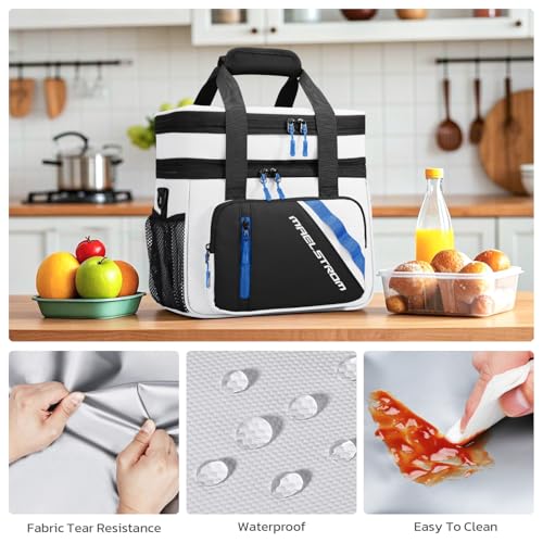 Maelstrom Lunch Box, 20L Insulated Lunch Bag for Men Women, Expandable Double Deck Leakproof Cooler Bag with 6 Pockets, Reusable Lunch Tote Bag for Work, Picnic, Travel, White - color: White