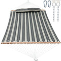 GAFETE Hammock 2 Person Quilted Fabric Hammocks for Outside, Double 12ft Hammocks with Spreader Bar, Large Removable Pillow, Storage Bag, Carabiners, Max 475 lbs Capacity (Mountain Mist Gray) - color: Mountain Mist Gray