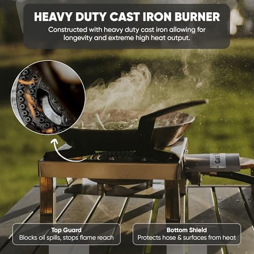 GasOne Stainless Steel Single Propane Burner - Outdoor Cooking with Heat Shield and Guard – Propane Burner Head for Camping, Tailgating, Seafood Boil, Home Brewing - Patented - color: Stainless Steel, size: Single Burner