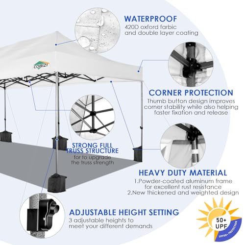 COBIZI 10x30 Heavy Duty Pop up Canopy with 8 sidewalls Party Tent for Parties Weddings Events UPF 50+ Waterproof Commercial Gazebo with Roller Bag, White(Frame Thickened) - color: White, size: 10x30 With 8 Sidewalls