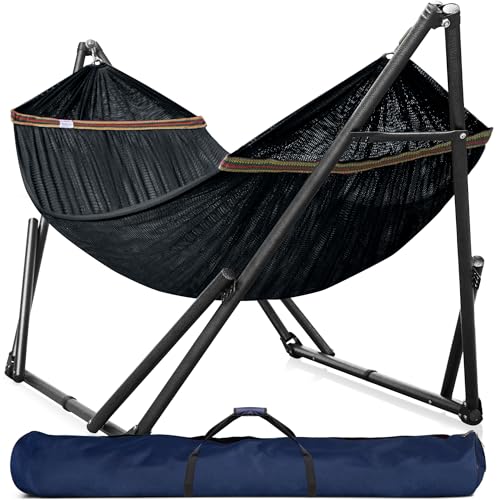 Tranquillo Universal Hammock Stand 600 lbs Capacity, Instant 20s Foldable, 3-Year Warranty Hammock with Stand, 2 Person Camping Revolutionary Portable No Screws, Premium Hammocks, Black - color: 1. Black